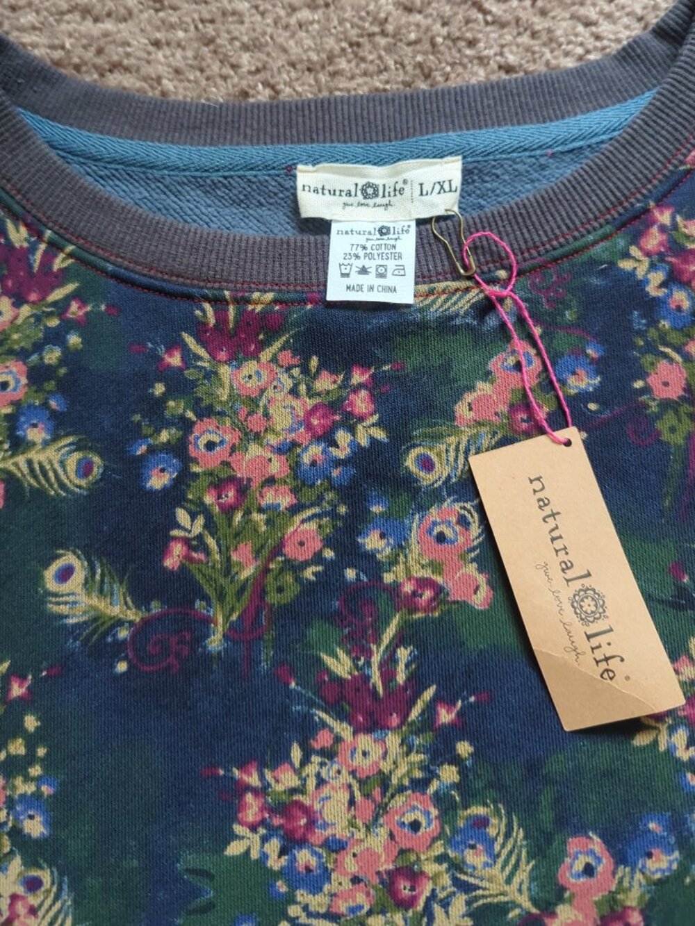 Natural Life Oversized Floral French Terry Sweatshirt L/XL - Picture 5 of 9